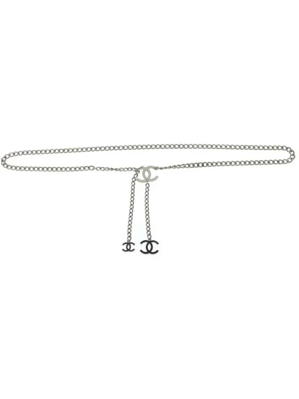 Chanel CC Logo Chain Belt Black Silver